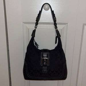 COACH Signature Canvas Logo Black Shoulder Handbag